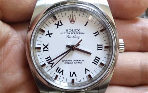 rolex air king white roman wrist